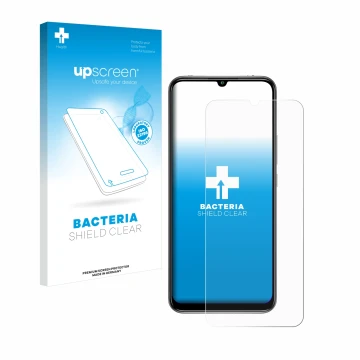 Vorderseite einer Produktverpackung mit dem Markenlogo upscreen. Daneben ist das Gerät Xiaomi Mi 10 Lite mit dem zugehörigen D