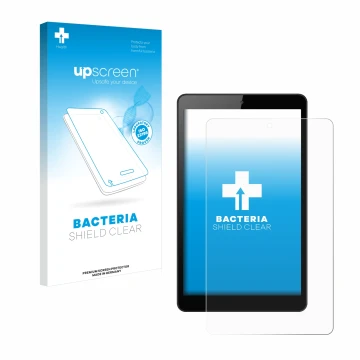 Vorderseite einer Produktverpackung mit dem Markenlogo upscreen. Daneben ist das Gerät Huawei MediaPad M5 Lite 8