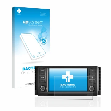 Vorderseite einer Produktverpackung mit dem Markenlogo upscreen. Daneben ist das Gerät Seat Leon 5F 2018 Media System Plus 201