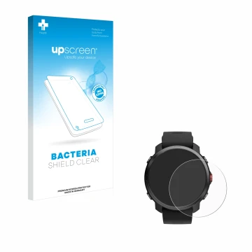 Vorderseite einer Produktverpackung mit dem Markenlogo upscreen. Daneben ist das Gerät Polar Grit X mit dem zugehörigen Displa