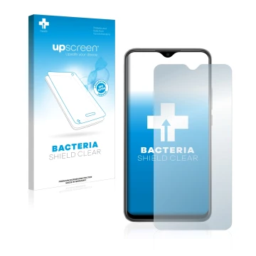 Vorderseite einer Produktverpackung mit dem Markenlogo upscreen. Daneben ist das Gerät Xiaomi Redmi 9 mit dem zugehörigen Disp