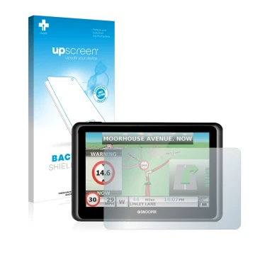 Vorderseite einer Produktverpackung mit dem Markenlogo upscreen. Daneben ist das Gerät Snooper Truckmate S6900 mit dem zugehör