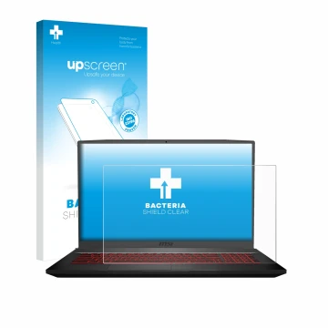 Vorderseite einer Produktverpackung mit dem Markenlogo upscreen. Daneben ist das Gerät MSI GF75 10SDR-234 mit dem zugehörigen 