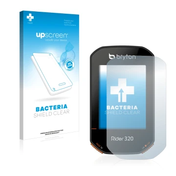 Vorderseite einer Produktverpackung mit dem Markenlogo upscreen. Daneben ist das Gerät Bryton Rider 320 mit dem zugehörigen Di