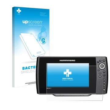 Vorderseite einer Produktverpackung mit dem Markenlogo upscreen. Daneben ist das Gerät Humminbird Helix 9 G2N mit dem zugehöri
