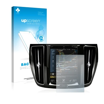 Vorderseite einer Produktverpackung mit dem Markenlogo upscreen. Daneben ist das Gerät Volvo S60 Sensus Connect 2020 mit dem z