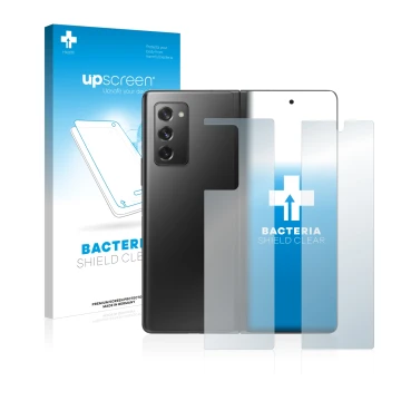 Vorderseite einer Produktverpackung mit dem Markenlogo upscreen. Daneben ist das Gerät Samsung Galaxy Z Fold 2 5G (Display+Rüc