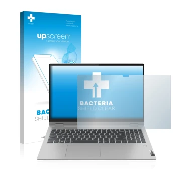 Vorderseite einer Produktverpackung mit dem Markenlogo upscreen. Daneben ist das Gerät Lenovo IdeaPad Flex 5 15