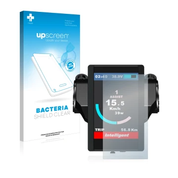 Vorderseite einer Produktverpackung mit dem Markenlogo upscreen. Daneben ist das Gerät Bafang 850c mit dem zugehörigen Display