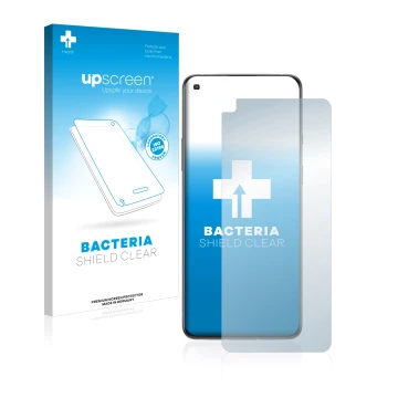 Vorderseite einer Produktverpackung mit dem Markenlogo upscreen. Daneben ist das Gerät OnePlus 8T mit dem zugehörigen Displays