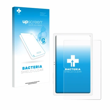 Vorderseite einer Produktverpackung mit dem Markenlogo upscreen. Daneben ist das Gerät Samsung Galaxy Tab A7 10.4 WiFi 2020 mi