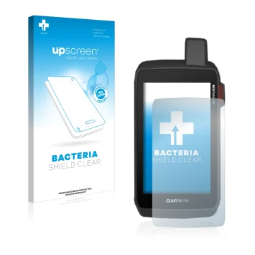 Vorderseite einer Produktverpackung mit dem Markenlogo upscreen. Daneben ist das Gerät Garmin Montana 700i mit dem zugehörigen