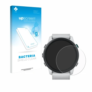 Vorderseite einer Produktverpackung mit dem Markenlogo upscreen. Daneben ist das Gerät Garmin Forerunner 745 mit dem zugehörig