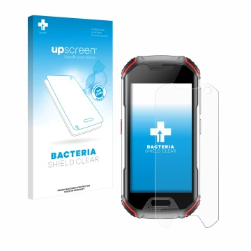 Vorderseite einer Produktverpackung mit dem Markenlogo upscreen. Daneben ist das Gerät Unihertz Atom L mit dem zugehörigen Dis