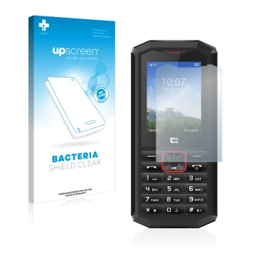 Vorderseite einer Produktverpackung mit dem Markenlogo upscreen. Daneben ist das Gerät Crosscall Spider X5 mit dem zugehörigen