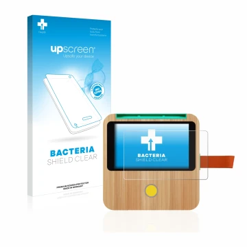 Vorderseite einer Produktverpackung mit dem Markenlogo upscreen. Daneben ist das Gerät tigerbox Touch mit dem zugehörigen Disp