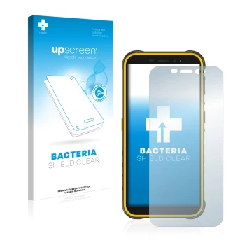 Vorderseite einer Produktverpackung mit dem Markenlogo upscreen. Daneben ist das Gerät Ulefone Armor X8 mit dem zugehörigen Di
