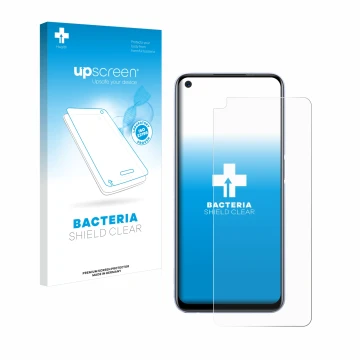 Vorderseite einer Produktverpackung mit dem Markenlogo upscreen. Daneben ist das Gerät realme Q2 mit dem zugehörigen Displaysc