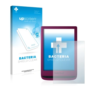 Vorderseite einer Produktverpackung mit dem Markenlogo upscreen. Daneben ist das Gerät PocketBook Touch Lux 5 mit dem zugehöri