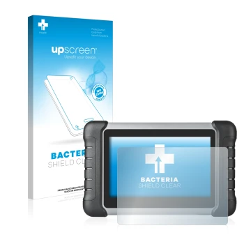 Vorderseite einer Produktverpackung mit dem Markenlogo upscreen. Daneben ist das Gerät Autel MaxiCOM MK808 mit dem zugehörigen