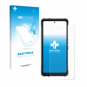 Vorderseite einer Produktverpackung mit dem Markenlogo upscreen. Daneben ist das Gerät Ulefone Armor 10 5G mit dem zugehörigen