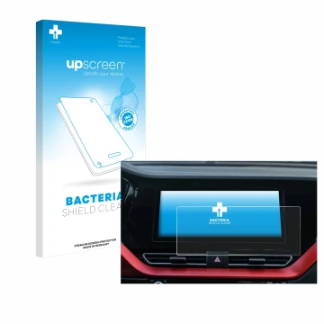 Vorderseite einer Produktverpackung mit dem Markenlogo upscreen. Daneben ist das Gerät Kia E-Niro 2020 Infotainment System mit