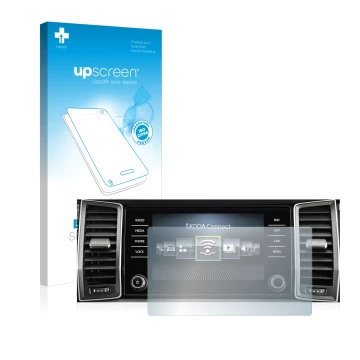 Vorderseite einer Produktverpackung mit dem Markenlogo upscreen. Daneben ist das Gerät Skoda Columbus Kodiaq 2020-2021 Infotai
