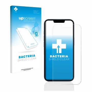 Vorderseite einer Produktverpackung mit dem Markenlogo upscreen. Daneben ist das Gerät Apple iPhone 13 Pro mit dem zugehörigen