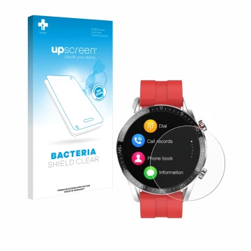 Vorderseite einer Produktverpackung mit dem Markenlogo upscreen. Daneben ist das Gerät Gentleman Smartwatch mit dem zugehörige