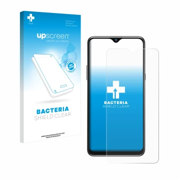 Vorderseite einer Produktverpackung mit dem Markenlogo upscreen. Daneben ist das Gerät Blackview A80s mit dem zugehörigen Disp