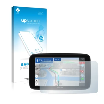 Vorderseite einer Produktverpackung mit dem Markenlogo upscreen. Daneben ist das Gerät TomTom GO Discover 6