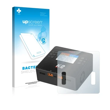 Vorderseite einer Produktverpackung mit dem Markenlogo upscreen. Daneben ist das Gerät ISDT Smart Duo Charger K2 mit dem zugeh