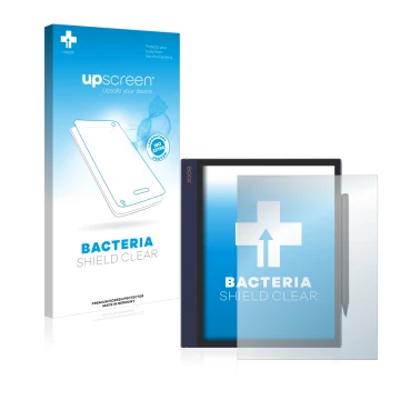 Vorderseite einer Produktverpackung mit dem Markenlogo upscreen. Daneben ist das Gerät Boox Note Air mit dem zugehörigen Displ