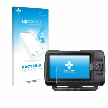 Vorderseite einer Produktverpackung mit dem Markenlogo upscreen. Daneben ist das Gerät Garmin Striker Vivid 7cv mit dem zugehö