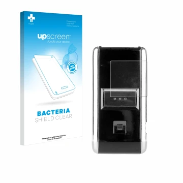 Vorderseite einer Produktverpackung mit dem Markenlogo upscreen. Daneben ist das Gerät Opticon OPN-2001 mit dem zugehörigen Di