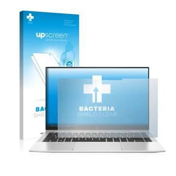 Vorderseite einer Produktverpackung mit dem Markenlogo upscreen. Daneben ist das Gerät HP Elitebook x360 1040 G7 mit dem zugeh