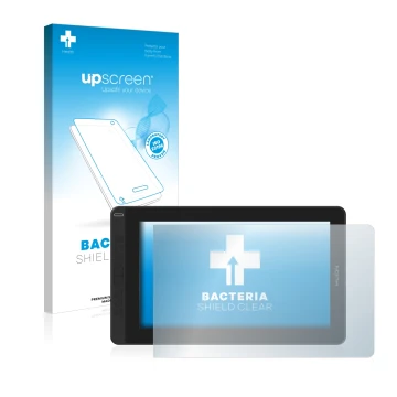Vorderseite einer Produktverpackung mit dem Markenlogo upscreen. Daneben ist das Gerät Huion Kamvas 13 mit dem zugehörigen Dis