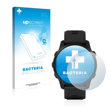 Vorderseite einer Produktverpackung mit dem Markenlogo upscreen. Daneben ist das Gerät Garmin Forerunner 945 LTE mit dem zugeh