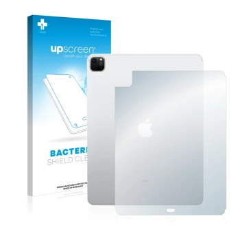 Vorderseite einer Produktverpackung mit dem Markenlogo upscreen. Daneben ist das Gerät Apple iPad 12.9