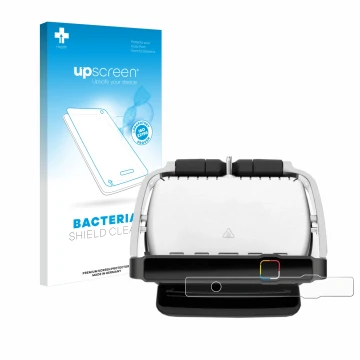 Vorderseite einer Produktverpackung mit dem Markenlogo upscreen. Daneben ist das Gerät Tefal OptiGrill Elite mit dem zugehörig