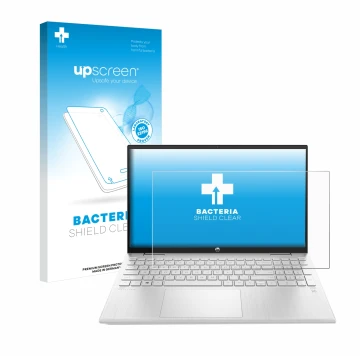 Vorderseite einer Produktverpackung mit dem Markenlogo upscreen. Daneben ist das Gerät HP ProBook 440 G8 mit dem zugehörigen D