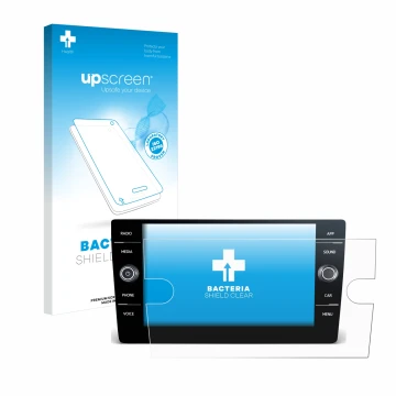 Vorderseite einer Produktverpackung mit dem Markenlogo upscreen. Daneben ist das Gerät Volkswagen T6 2021 Discover Media 8