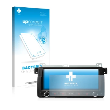 Vorderseite einer Produktverpackung mit dem Markenlogo upscreen. Daneben ist das Gerät Xtrons PQ8046BL mit dem zugehörigen Dis