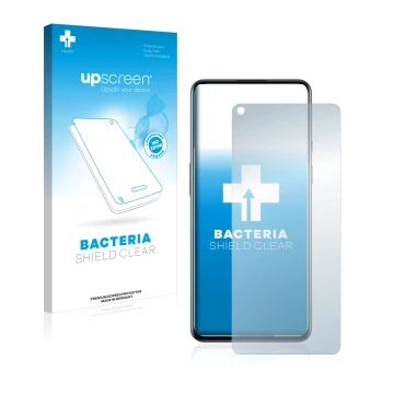 Vorderseite einer Produktverpackung mit dem Markenlogo upscreen. Daneben ist das Gerät OnePlus 9 5G mit dem zugehörigen Displa