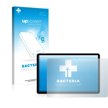 Vorderseite einer Produktverpackung mit dem Markenlogo upscreen. Daneben ist das Gerät Huawei MatePad 11 (2021) mit dem zugehö