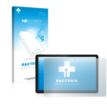 Vorderseite einer Produktverpackung mit dem Markenlogo upscreen. Daneben ist das Gerät realme Pad mit dem zugehörigen Displays