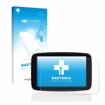 Vorderseite einer Produktverpackung mit dem Markenlogo upscreen. Daneben ist das Gerät TomTom Go Expert 7