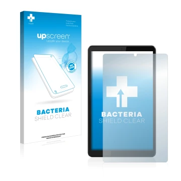 Vorderseite einer Produktverpackung mit dem Markenlogo upscreen. Daneben ist das Gerät Lenovo Tab M8 (3. Gen.) mit dem zugehör