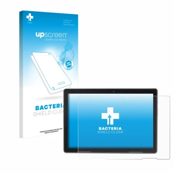 Vorderseite einer Produktverpackung mit dem Markenlogo upscreen. Daneben ist das Gerät MEDION Lifetab P10912 mit dem zugehörig