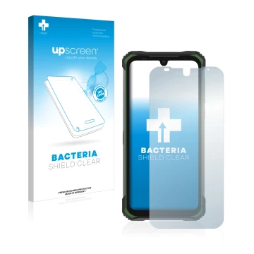 Vorderseite einer Produktverpackung mit dem Markenlogo upscreen. Daneben ist das Gerät Doogee S86 Pro mit dem zugehörigen Disp